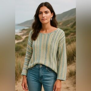 Boho Western Coastal  Multicolor Striped Sweater J. Jill Large